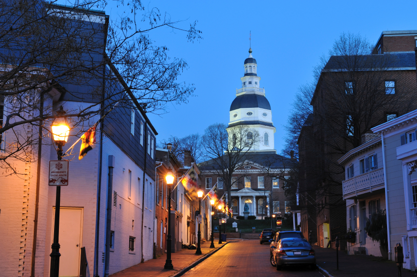 Street of Annapolis at dawn, Maryland, USA