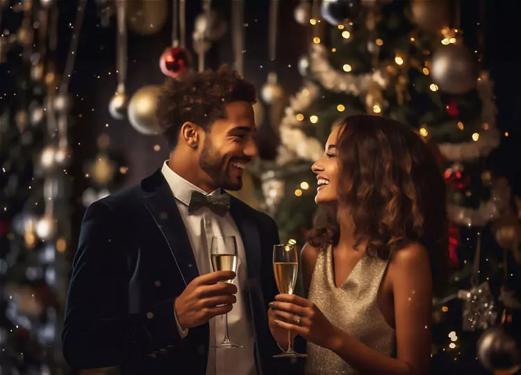 Young couple sharing a glass of champagne together
