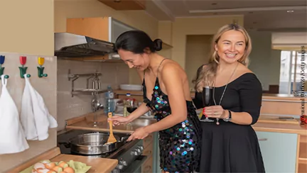 a couple having a valentine's day date at home